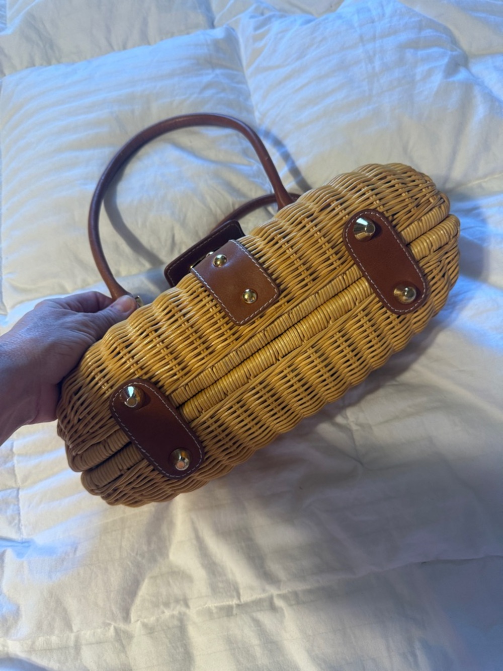 Etienne Aigner Woven Straw and Brown Leather Top-Handle Bag - Picture 7 of 10